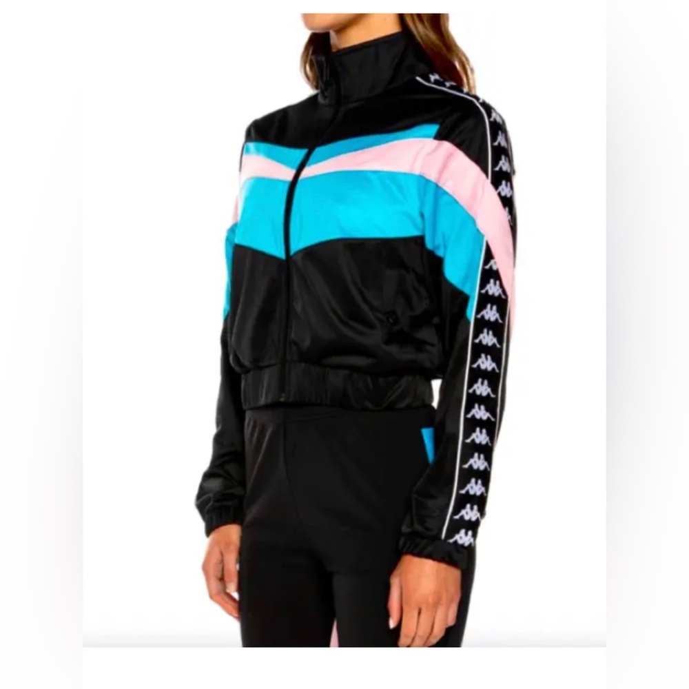 Kappa Authentic Womens Football Esta Track Jacket Black Blue Pink Size Small